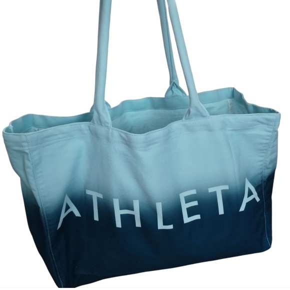 Athleta Tote Bag Lightweight Beach Travel Gym Ombré Blue 100% Cotton - Picture 1 of 9